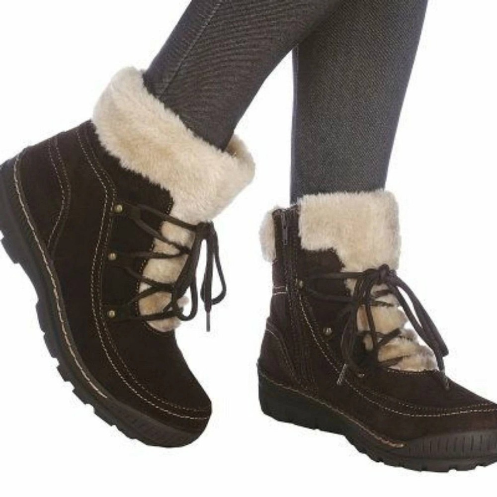 Baretraps Deelya Womens Brown Suede Faux Fur Ankle Boots Granola Boho Cozy 8M